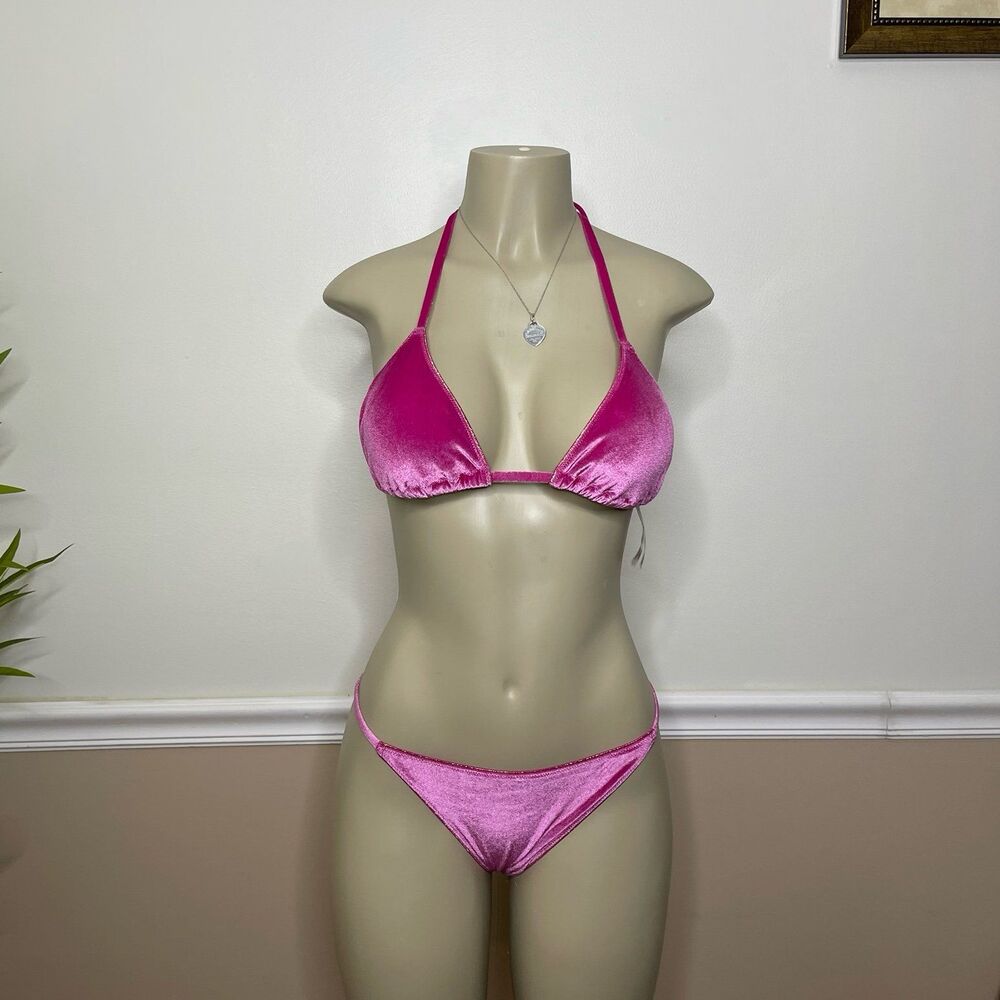 Victoria’s Secret Velvet Triangle Swim Bikini Top & Brazilian Bikini Bottom Set
